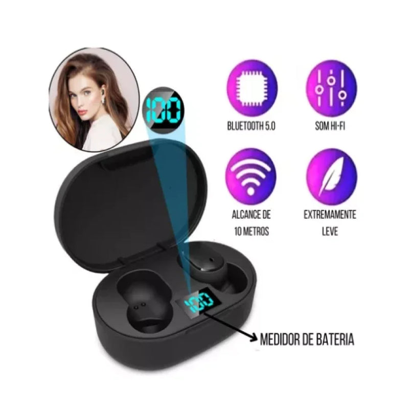 Fone de Ouvido TWS XIAO M Bluetooth 5.0 – In-ear com Microfone e Case de Carregamento