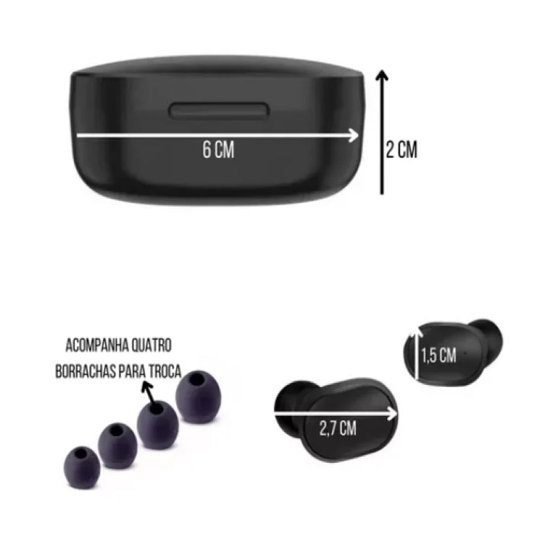 Fone de Ouvido TWS XIAO M Bluetooth 5.0 – In-ear com Microfone e Case de Carregamento
