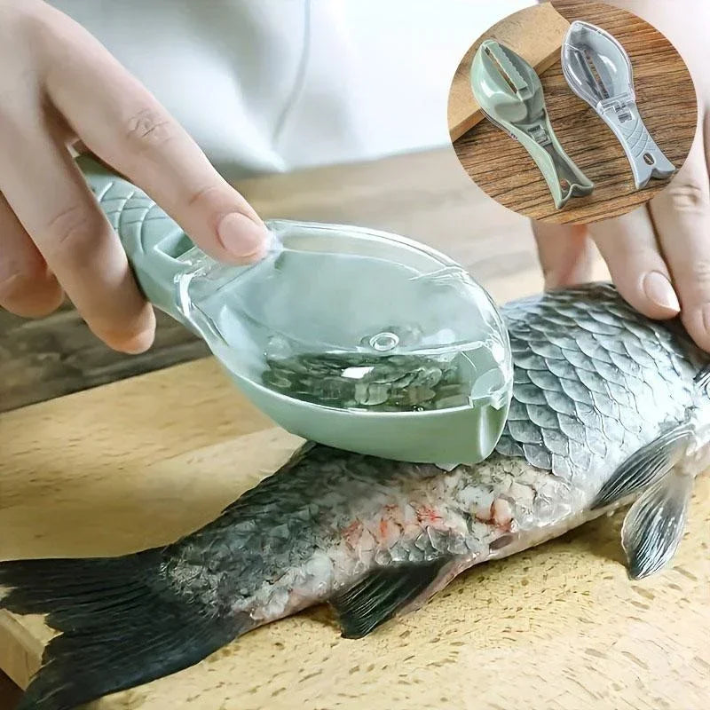 Raspador de Escamas de Peixe com Tampa – Plástico Resistente | Utensílio de Cozinha Prático