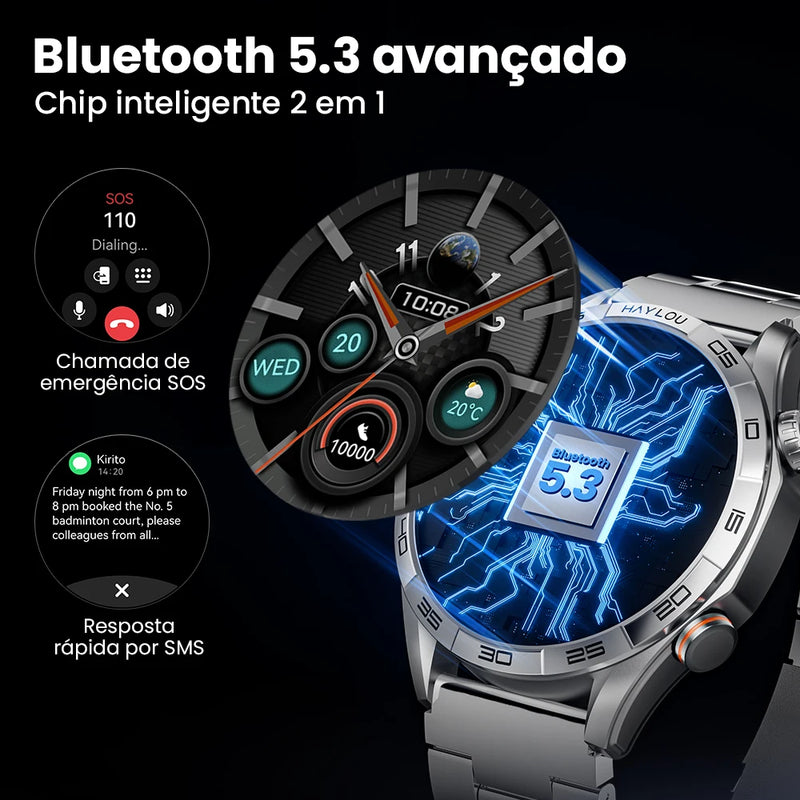 Smartwatch HAYLOU Solar 5 – Tela AMOLED 1.58” 60Hz, Chamadas Bluetooth, 100+ Modos Esportivos, IP68, NFC, até 40 Dias de Bateria