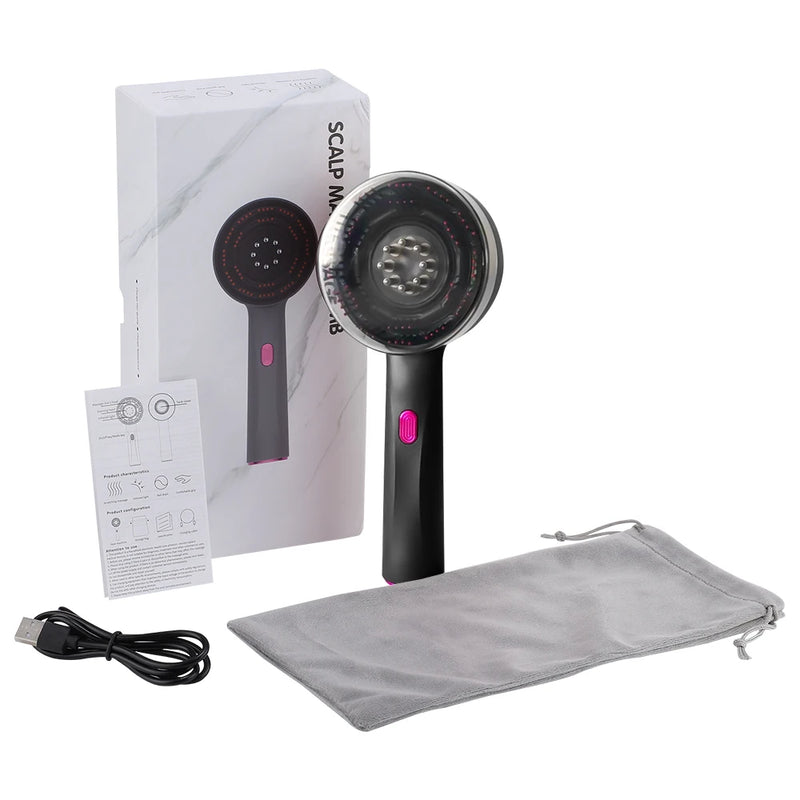 Massageador Capilar Elétrico com Vibração, Luz Vermelha e Aplicador de Líquido – Hailicare