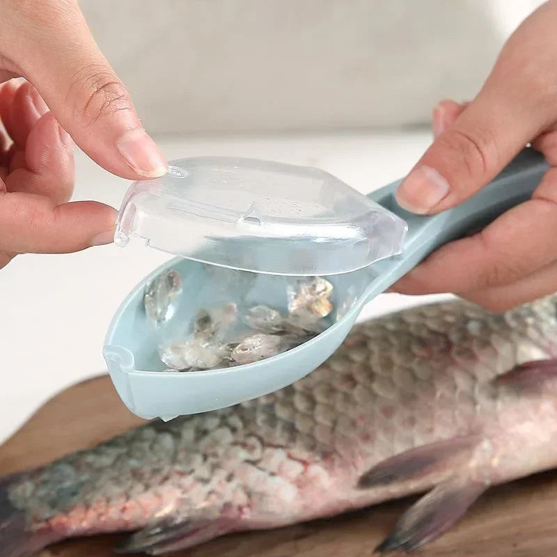 Raspador de Escamas de Peixe com Tampa – Plástico Resistente | Utensílio de Cozinha Prático