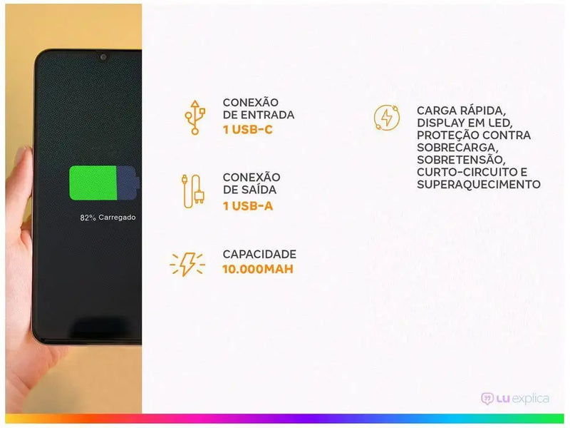 Carregador Portátil - Power Bank Geonav 10.000mAh com Carga Rápida 20W, LED Display e Pass Through – Space Gray