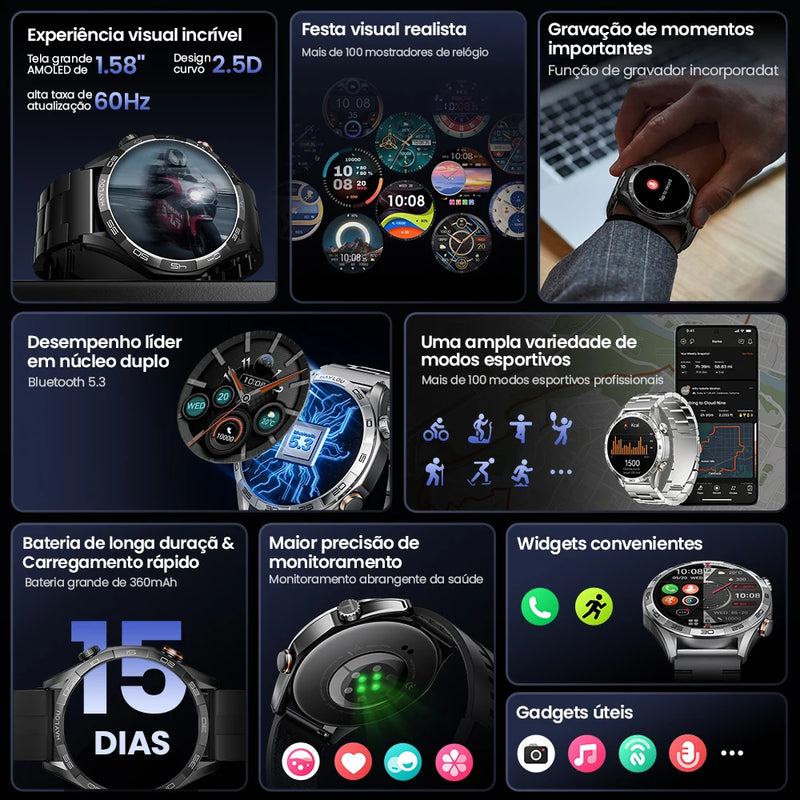 Smartwatch HAYLOU Solar 5 – Tela AMOLED 1.58” 60Hz, Chamadas Bluetooth, 100+ Modos Esportivos, IP68, NFC, até 40 Dias de Bateria