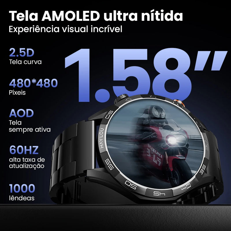 Smartwatch HAYLOU Solar 5 – Tela AMOLED 1.58” 60Hz, Chamadas Bluetooth, 100+ Modos Esportivos, IP68, NFC, até 40 Dias de Bateria