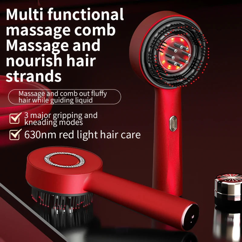 Massageador Capilar Elétrico com Vibração, Luz Vermelha e Aplicador de Líquido – Hailicare